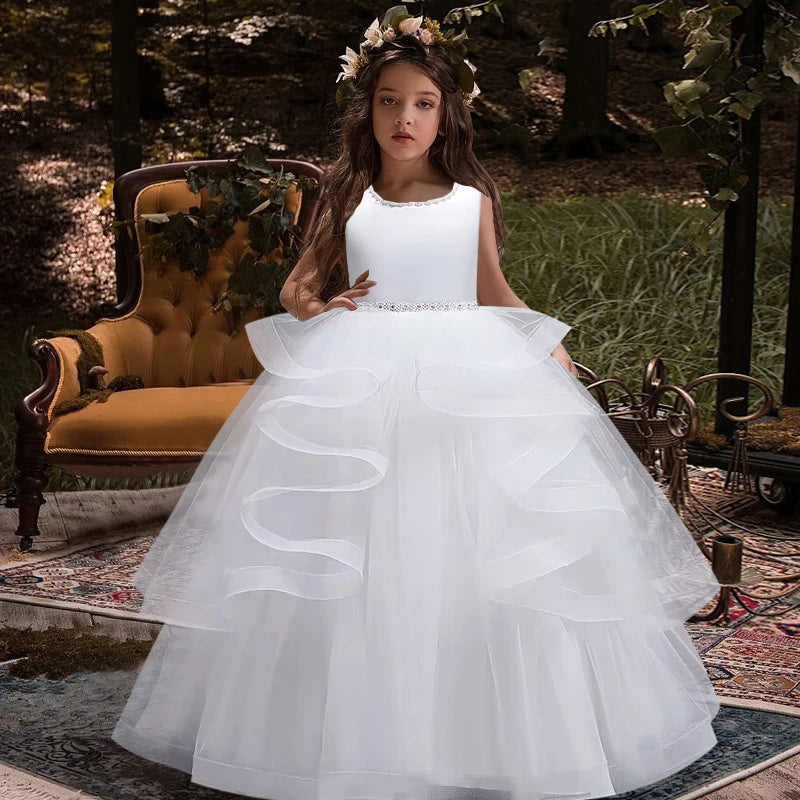 Kids Dress Flower Long Beading Elegant Teenagers Prom Gowns Dresses Girl Party Kid Evening Bridesmaid Princess-Dollar Bargains Online Shopping Australia