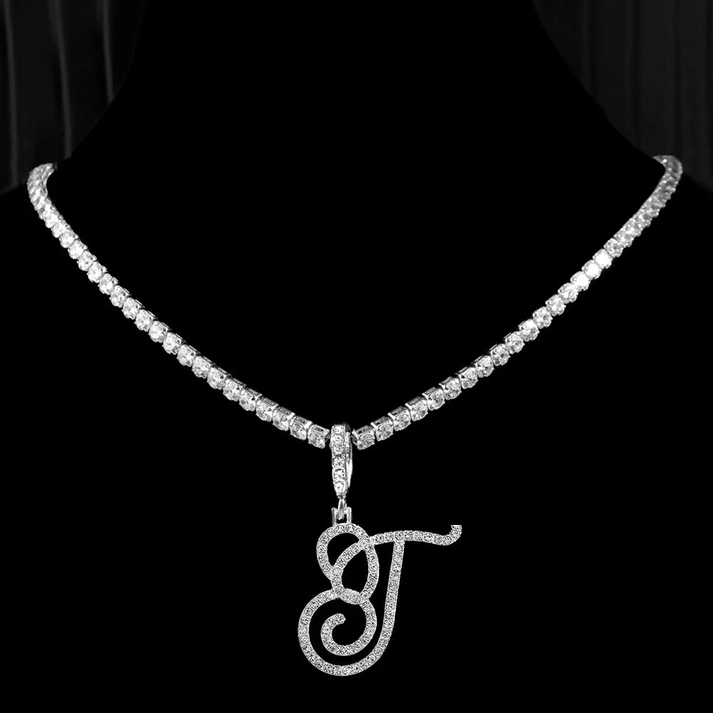 Cursive Letters Cubic Zirconia Chain Name Necklace Hip Hop Jewelry Gold Silver Color CZ-Dollar Bargains Online Shopping Australia