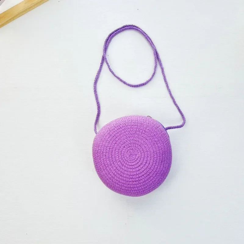 Minimalist Straw Bag Round Crossbody Purse Women Shoulder Vocation Style Handbag