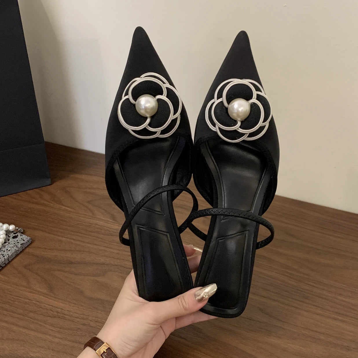 Flower Pointed Toe High Heels Women Luxury Designer Sandals Female Summer Elegant Fashion Pumps Woman Flower Mule Slippers Women-Dollar Bargains Online Shopping Australia