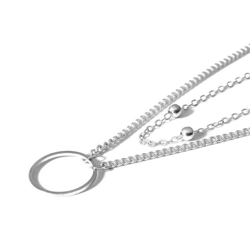 Vintage Double Round Charm Layered Necklace Women's Jewelry Layered Accessories for Girls Gifts Bohemian Fashion Pendant-Dollar Bargains Online Shopping Australia
