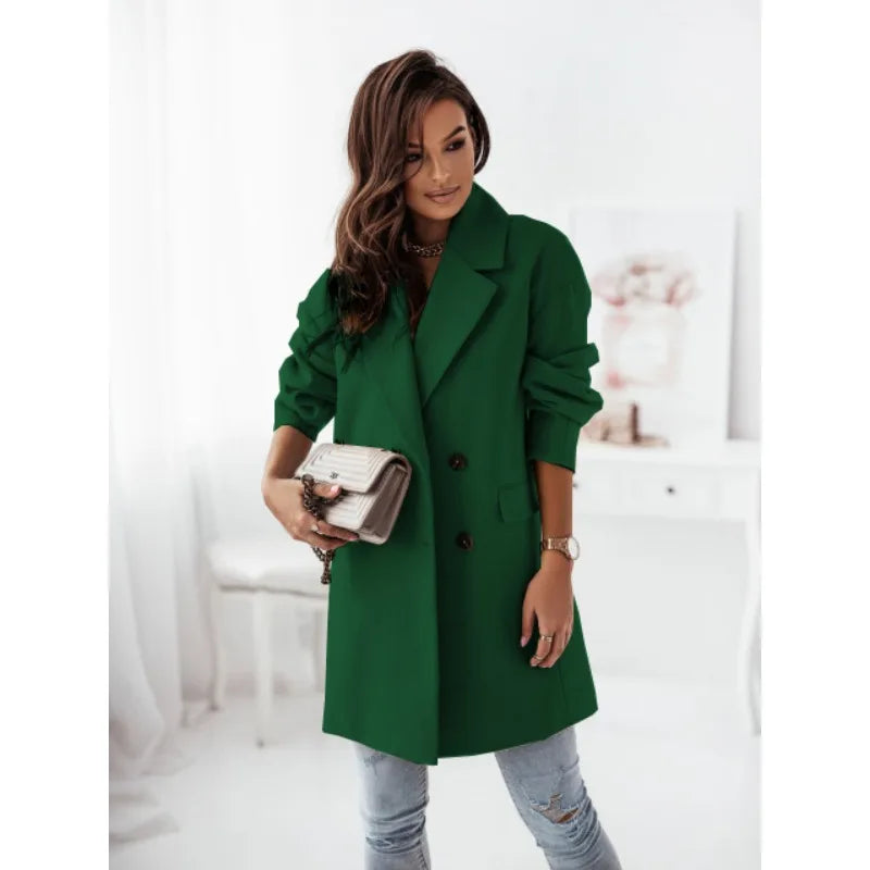 Long sleeved suit collar double breasted nickel coat, unique design, showcasing personal charm coats for women-Dollar Bargains Online Shopping Australia