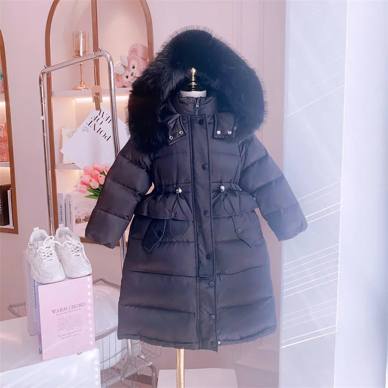 Winter Girls Sweet Long Down Jackets Hooded Big Fur Collar Kids Parkas Children Clothes Girls Windproof Thicken Warm Coats-Dollar Bargains Online Shopping Australia