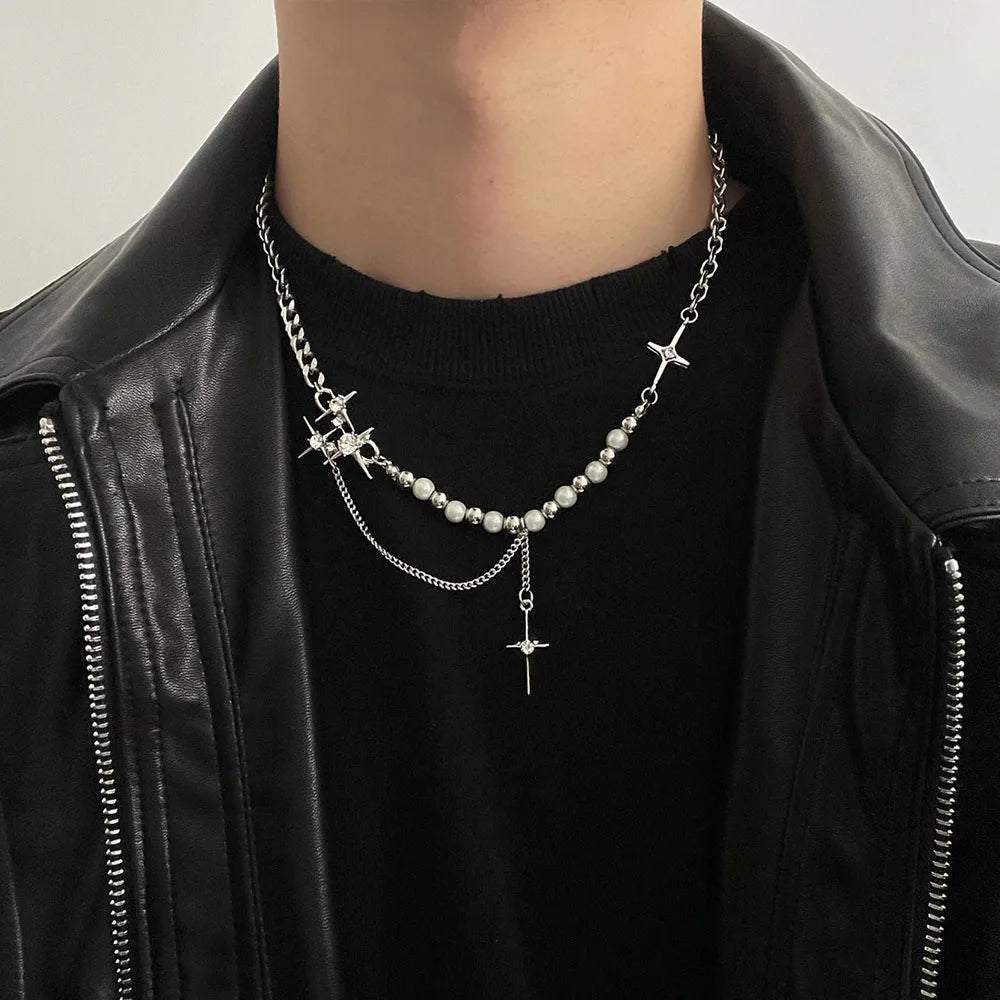 Hip Hop Zircon Star Double Layer Necklace For Men Women Trend Charm Titanium Steel Pendant Chain Unisex Jewelry-Dollar Bargains Online Shopping Australia