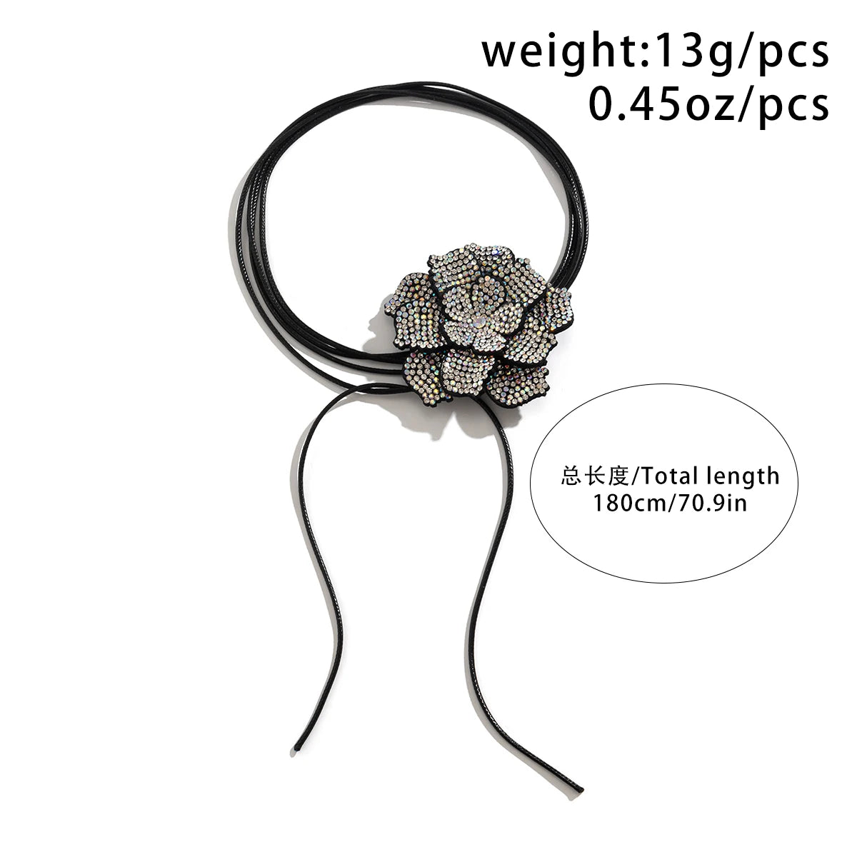 Luxury Full Rhinestone Big Rose Flower Choker Necklace Women Black Leather Wax Rope Clavicle Chain Adjustable Neck-Dollar Bargains Online Shopping Australia