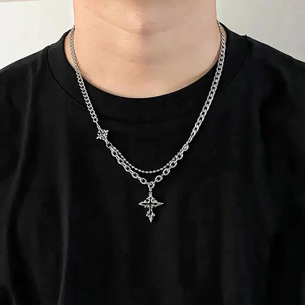 Hip Hop Zircon Star Double Layer Necklace For Men Women Trend Charm Titanium Steel Pendant Chain Unisex Jewelry-Dollar Bargains Online Shopping Australia