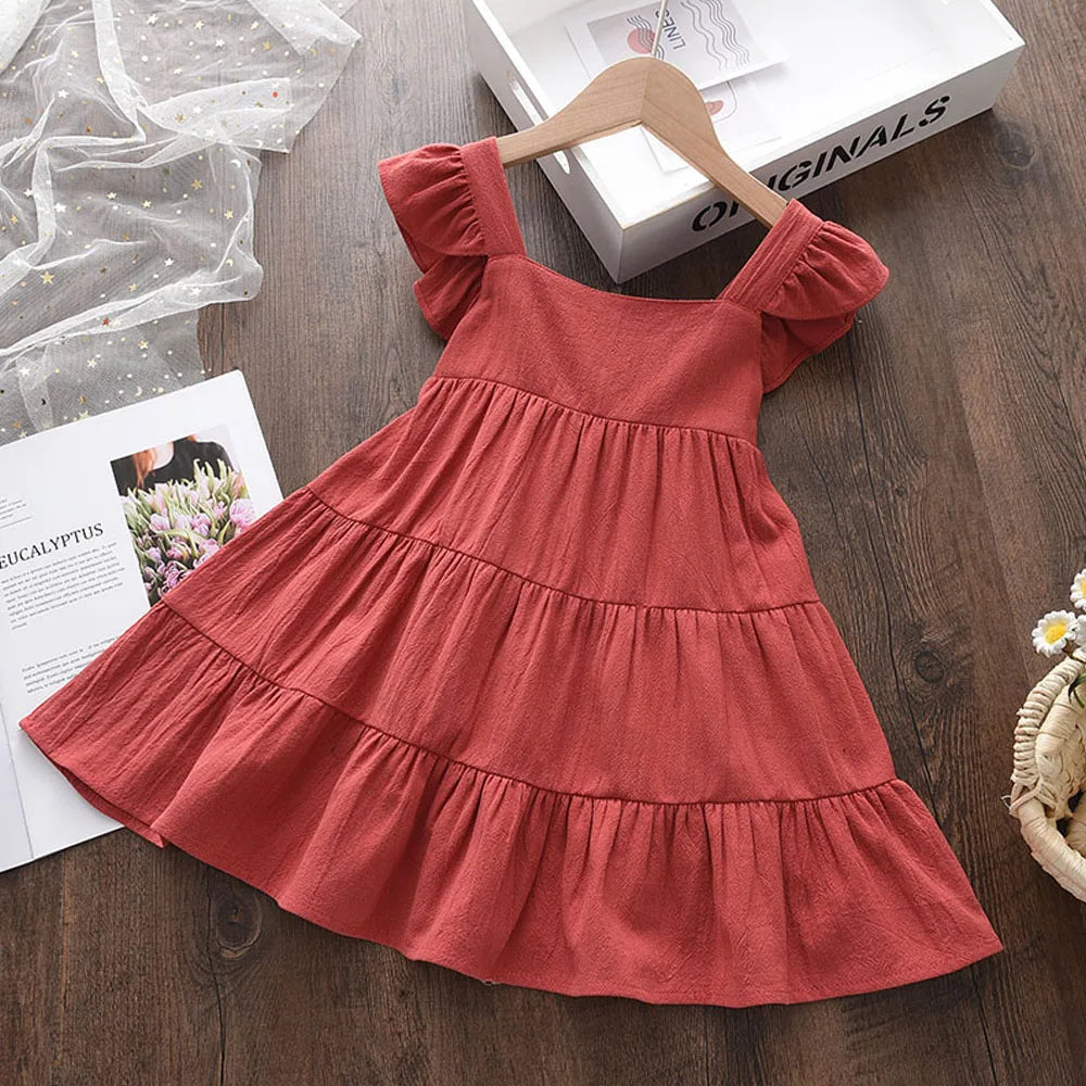 Casual Baby Kid Girl Infant Sleeveless Ruffles Princess Dress Cute Solid Color Korean Kids Clothes-Dollar Bargains Online Shopping Australia
