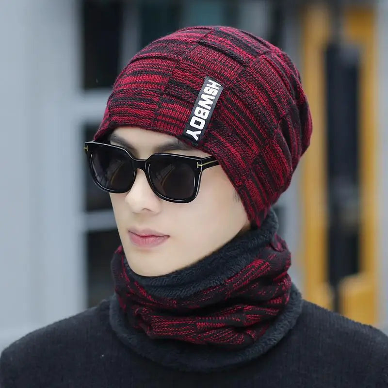Hat Men's Winter Warmth Thickened and Plushed Korean Version Cycling Knitted Woolen Hat Student Pullover Headband Hat