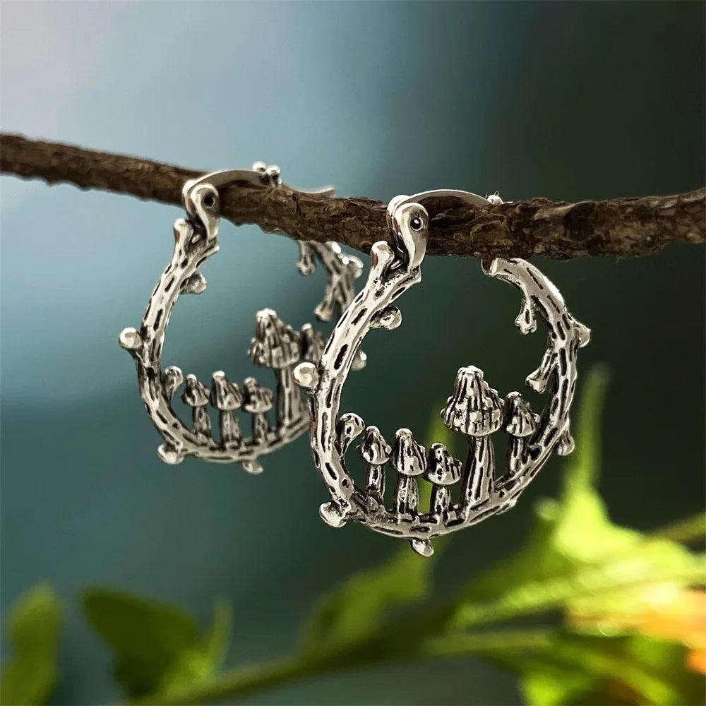 Vintage Bohemian Style Gothic Mushroom Decorative Hoop Earrings Niche Alloy Jewellery Creative Gifts for Women Girls-Dollar Bargains Online Shopping Australia