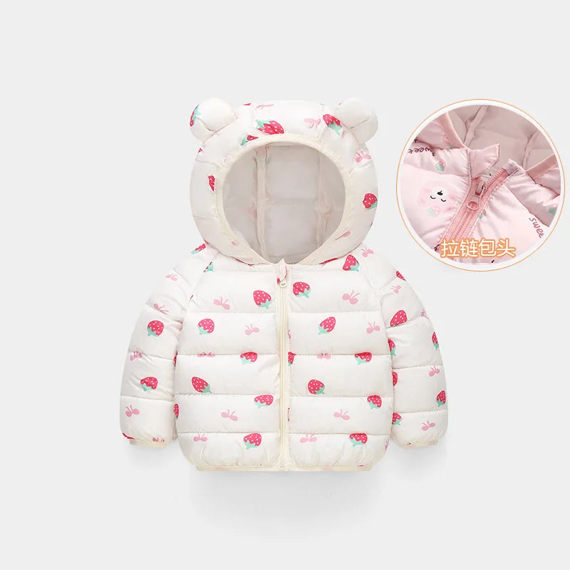 Baby Warm Down Jackets Boys Girls Hooded Cartoon Print Outerwear Autumn Winter Coats Children Clothing Lightweight Jackets-Dollar Bargains Online Shopping Australia