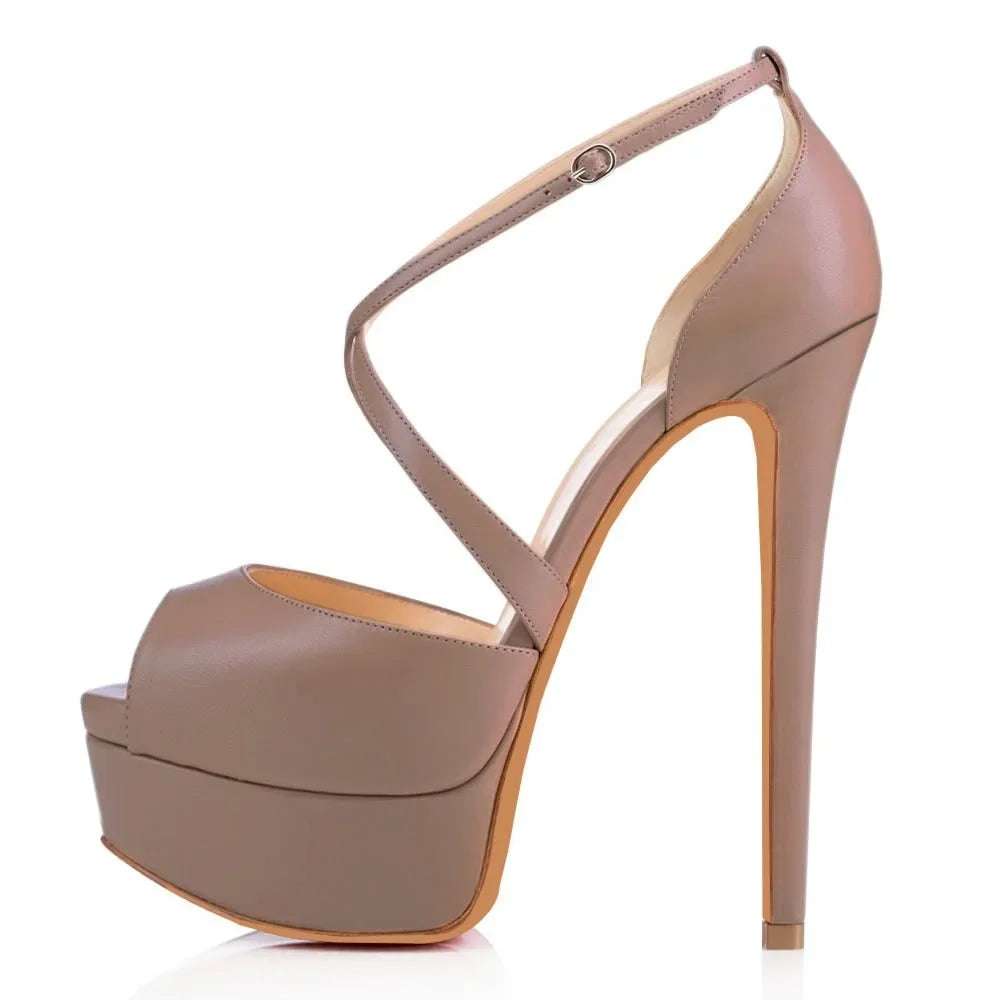 Women Pumps Nightclub Sandal Ultra Fashion Sexy 14cm Super High Heels Leather Platform Ankle Strap Sandals Red Wedding Shoes-Dollar Bargains Online Shopping Australia