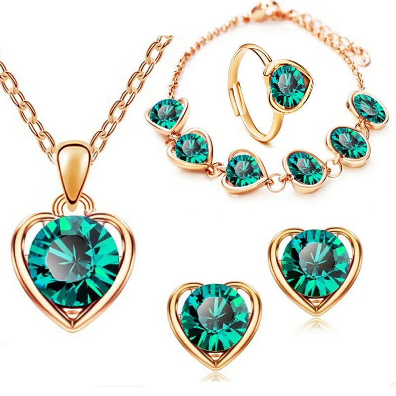 Crystal Ring Necklace Earrings Set Wedding Jewelry Sets For Brides Pendant Earrings For Girls Women African Jewelry Sets-Dollar Bargains Online Shopping Australia