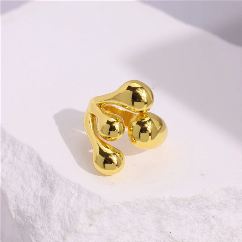 Glossy Wide Version Gold Color Plated Exaggerated Metal Rings Open Adjustable Ring for Women Men Jewelry-Dollar Bargains Online Shopping Australia