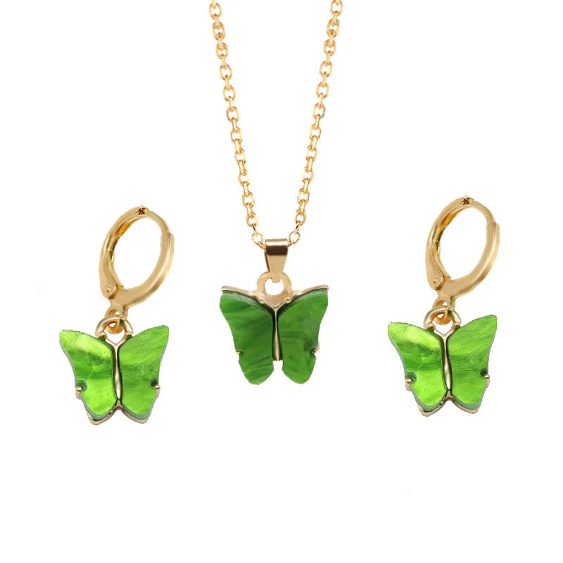 2 Piece Jewelry Explosive Acrylic Butterfly Necklace Earrings Set-Dollar Bargains Online Shopping Australia