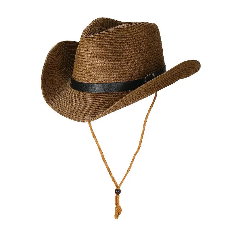 Men Western Cowboy Hat Vintage Men's Gentleman Lady Jazz Cowgirl With Leather Wide Brim Cloche Church Sombrero Hombre Caps