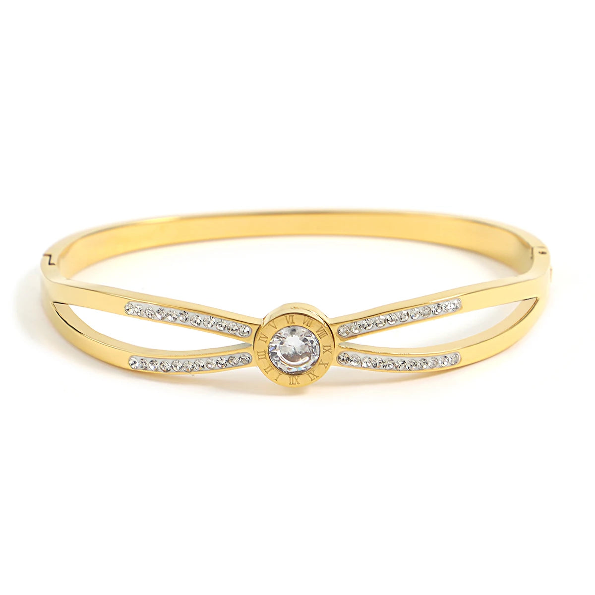 Chic Green Zircon Stainless Steel Bangle Bracelets for Women Charm Texture Simple Gold Color Accessories-Dollar Bargains Online Shopping Australia