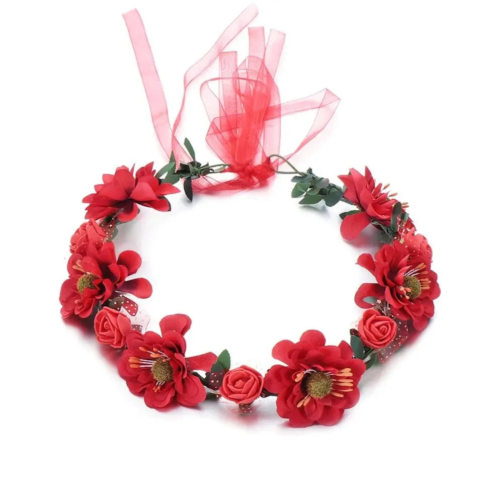 Pink Flowers Crown Festival Headpiece Women Hair Accessories Headdress Girl Baby Crown Floral Garland Wedding Floral Headwear-Dollar Bargains Online Shopping Australia