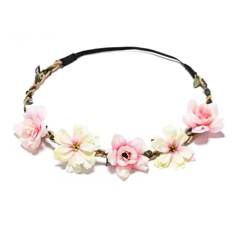 Pink Flowers Crown Festival Headpiece Women Hair Accessories Headdress Girl Baby Crown Floral Garland Wedding Floral Headwear-Dollar Bargains Online Shopping Australia