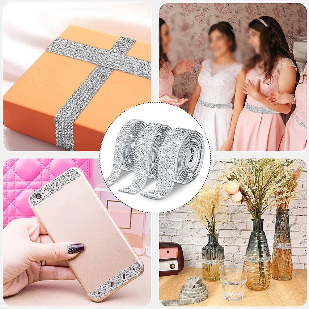 Self-adhesive Rhinestone Strip Decorative Tape Diamond Ribbon DIY Sticker Crystal Arts Crafts Rubber Backed Drill Wall Plaster
