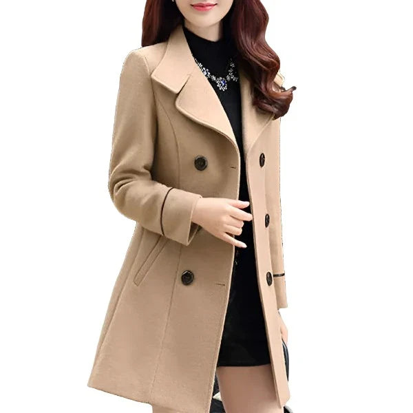 Jacket Women Double Breasted Solid Color Coat Korean Slim Female Woolen Jacket-Dollar Bargains Online Shopping Australia