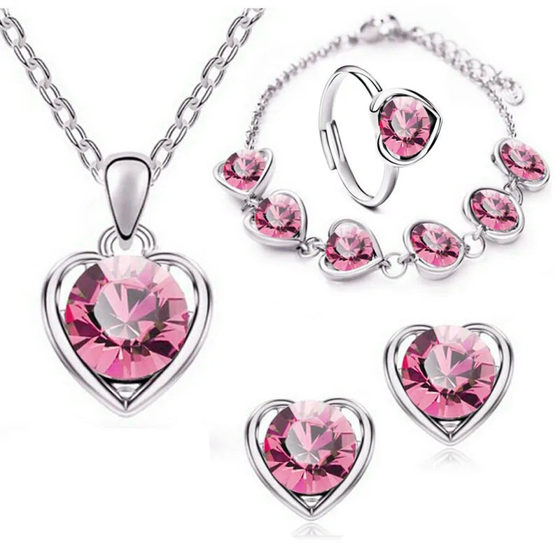 Crystal Ring Necklace Earrings Set Wedding Jewelry Sets For Brides Pendant Earrings For Girls Women African Jewelry Sets-Dollar Bargains Online Shopping Australia