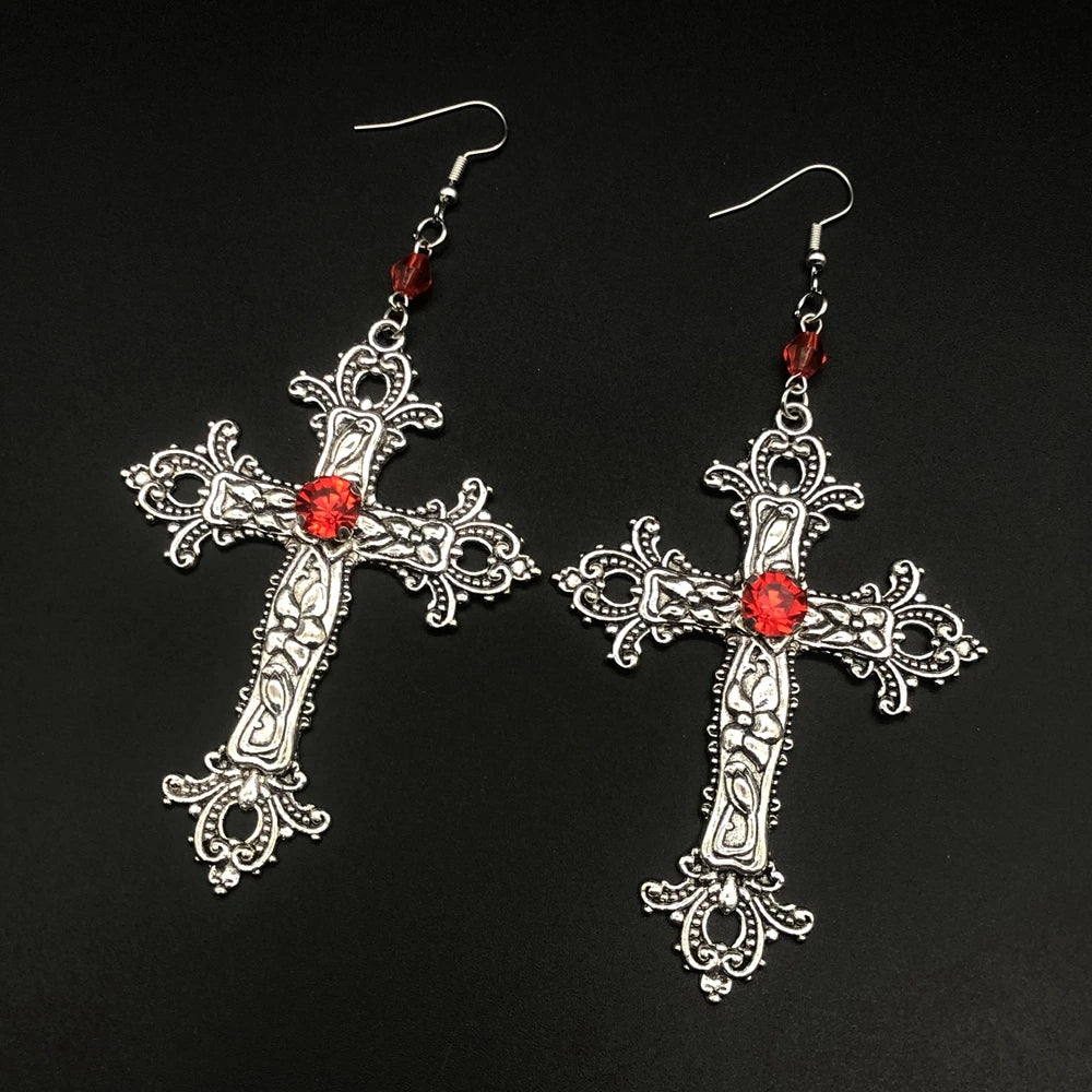 Large Detailed Cross Drill Pendant Jewel Necklace Silver Color Tone Gothic Punk Jewellery Fashion Charm Statement Women-Dollar Bargains Online Shopping Australia