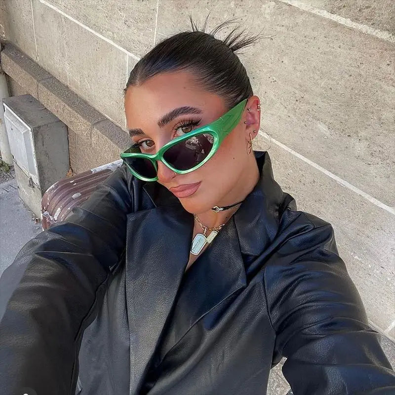 Fashion Wrap Around Cyber Y2K Sunglasses Women Silver Oval Shades Sports Cycling Sun Glasses Aesthetic Eyewear for Men Outdoor-Dollar Bargains Online Shopping Australia
