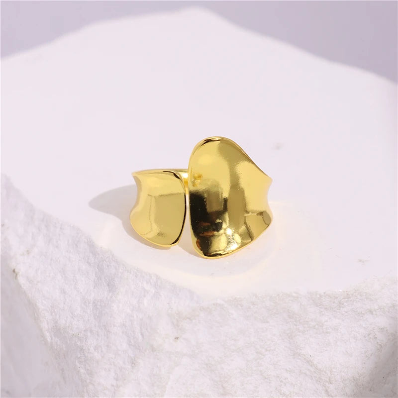 Glossy Wide Version Gold Color Plated Exaggerated Metal Rings Open Adjustable Ring for Women Men Jewelry-Dollar Bargains Online Shopping Australia