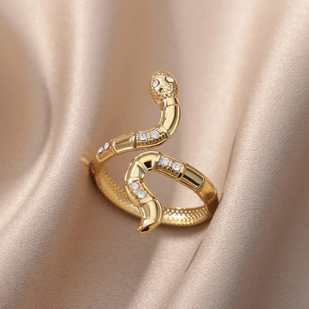 Stainless Steel Snake Rings For Women Men Gold Color Open Adjustable Zircon Ring Vintage Gothic Aesthetic Jewelry-Dollar Bargains Online Shopping Australia