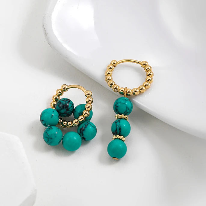 Bohemian Handmade Natural Stone Beads Hoop Earrings for Women Golden Color Stainless Steel Circle-Dollar Bargains Online Shopping Australia