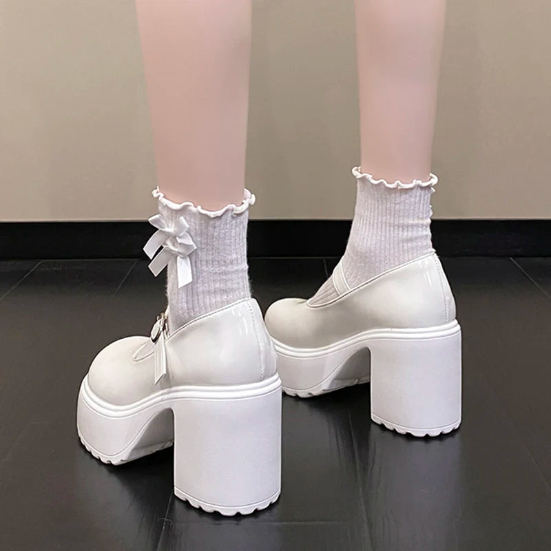 Fashion White Platform Pumps for Women Super High Heels Buckle Strap Mary Jane Shoes Woman Goth Thick Heeled Party Shoes Ladies-Dollar Bargains Online Shopping Australia
