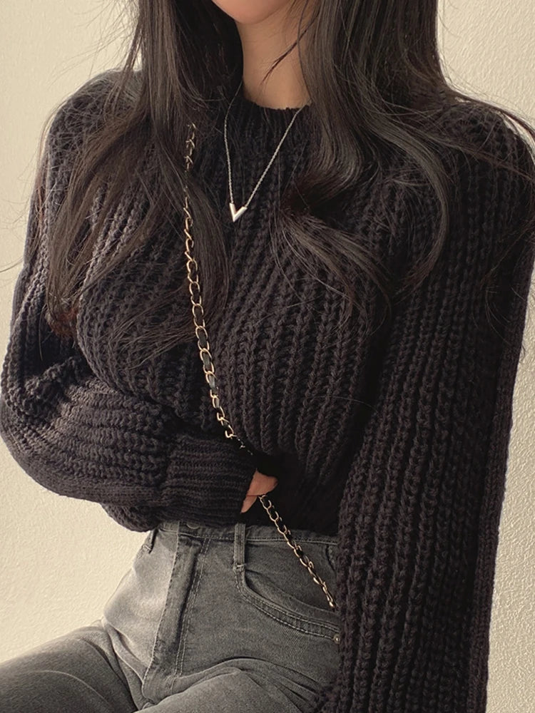 Vintage Harajuku Lantern Long Sleeve Women Sweater Knitwear Soft Warm Tops Chic Solid-Dollar Bargains Online Shopping Australia