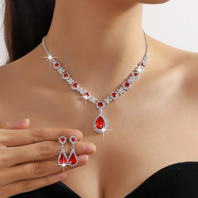 2pcs/set Jewelry Sets Women Elegant Waterdrop Rhinestone Pendant Necklace stud Earrings Wedding Dress Bridal Jewelry Set-Dollar Bargains Online Shopping Australia