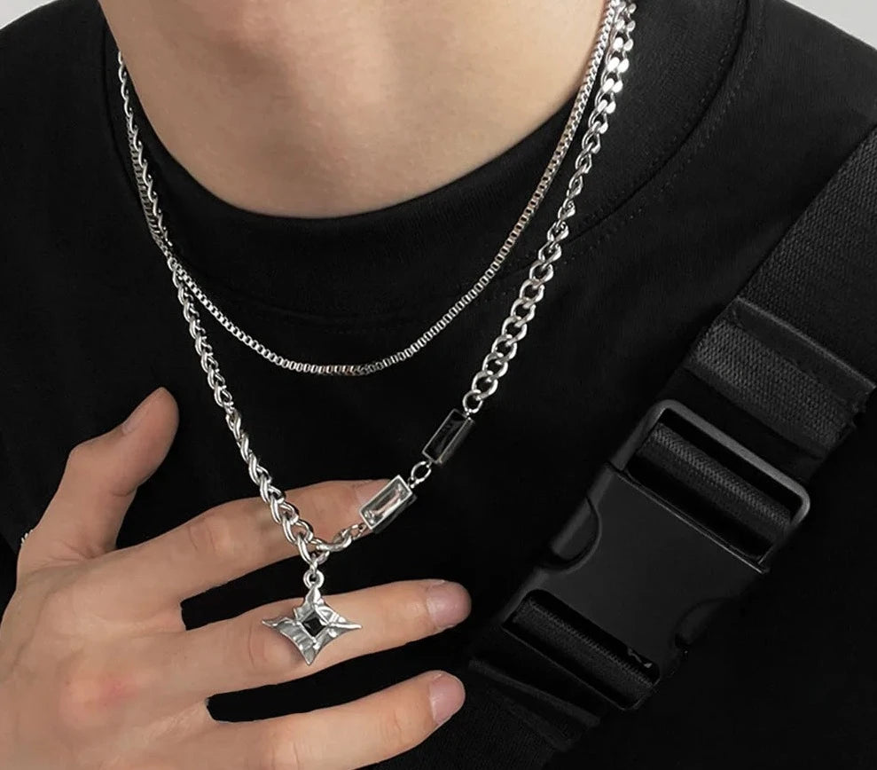 Hip Hop Zircon Star Double Layer Necklace For Men Women Trend Charm Titanium Steel Pendant Chain Unisex Jewelry-Dollar Bargains Online Shopping Australia