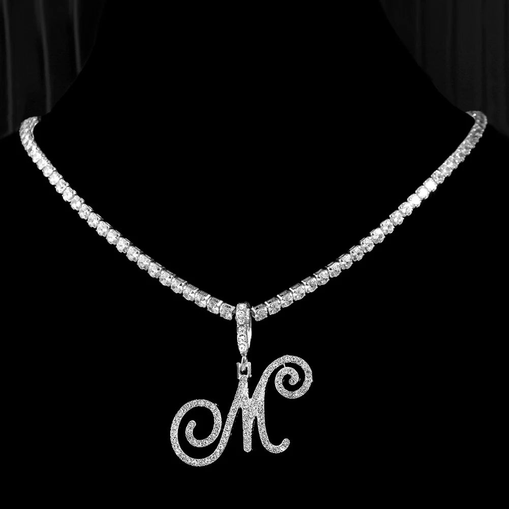 Cursive Letters Cubic Zirconia Chain Name Necklace Hip Hop Jewelry Gold Silver Color CZ-Dollar Bargains Online Shopping Australia