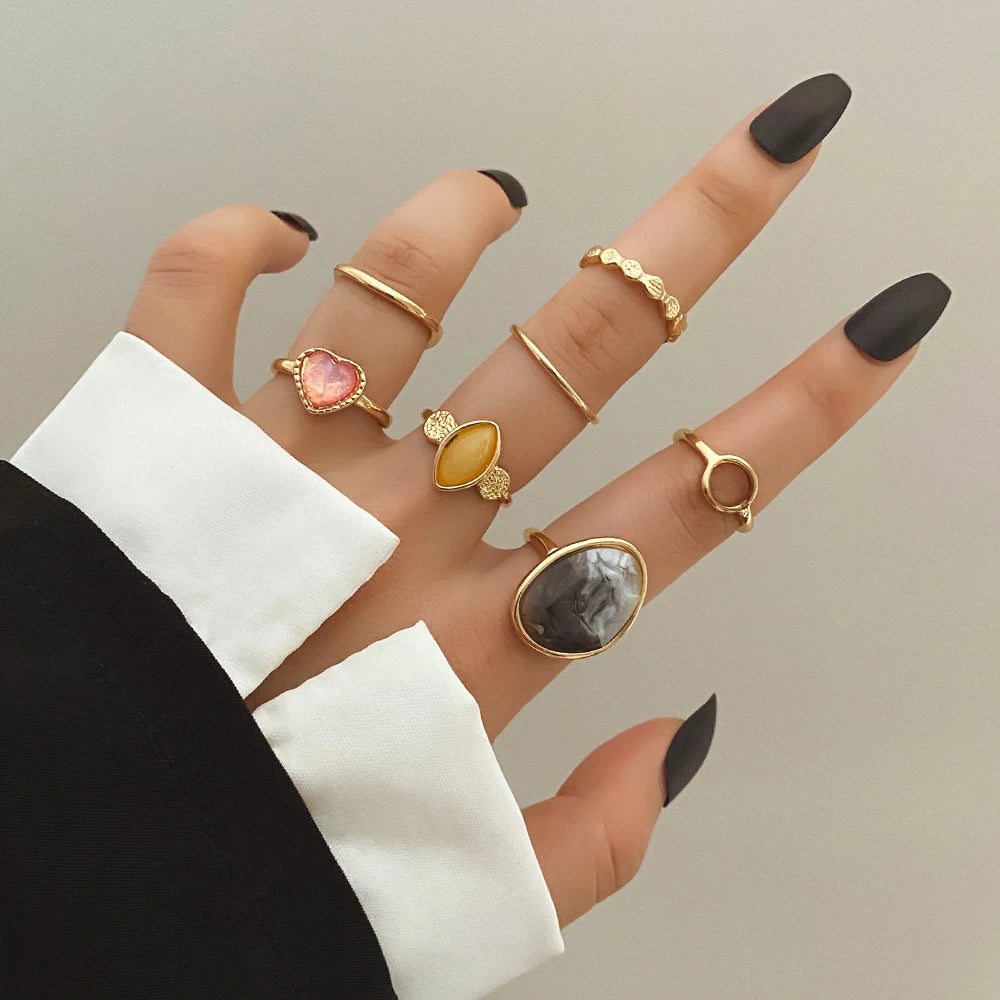 Elegant Emerald White Rings Set for Women Vintage Crystal Geometric Finger Ring Fashion Jewelry-Dollar Bargains Online Shopping Australia