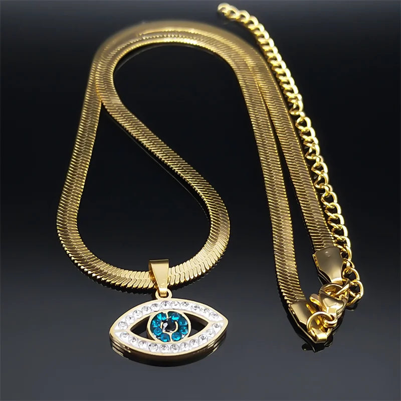 Vintage Crystal Evil Demon Eye Choker Necklaces for Women Stainless Steel Gold Plated Necklaces Jewelry-Dollar Bargains Online Shopping Australia