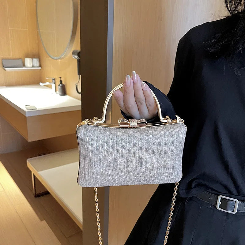 Chic Glitter Sequins Diamond Clutch Handbag Women Metal Top Handle PU Leather Square Rhinestone Messenger Purse Chain Bag Box-Dollar Bargains Online Shopping Australia