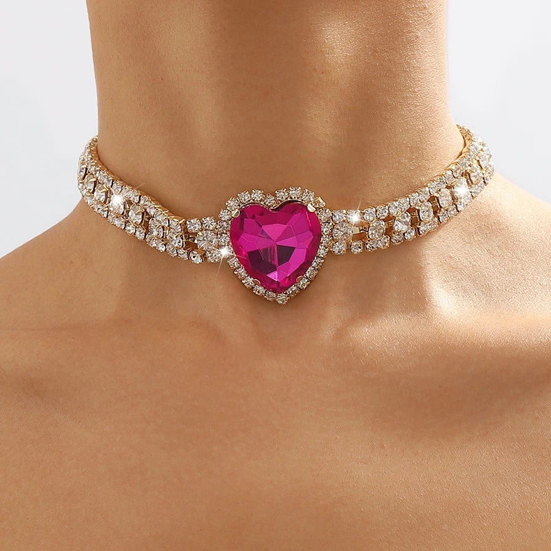 Romantic Crystal Heart Choker Necklace For Women Elegant Party Wedding Statement Necklace Fashion Jewelry Girls-Dollar Bargains Online Shopping Australia
