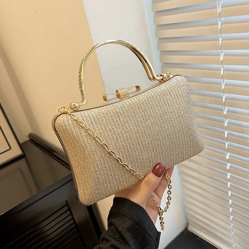 Chic Glitter Sequins Diamond Clutch Handbag Women Metal Top Handle PU Leather Square Rhinestone Messenger Purse Chain Bag Box-Dollar Bargains Online Shopping Australia