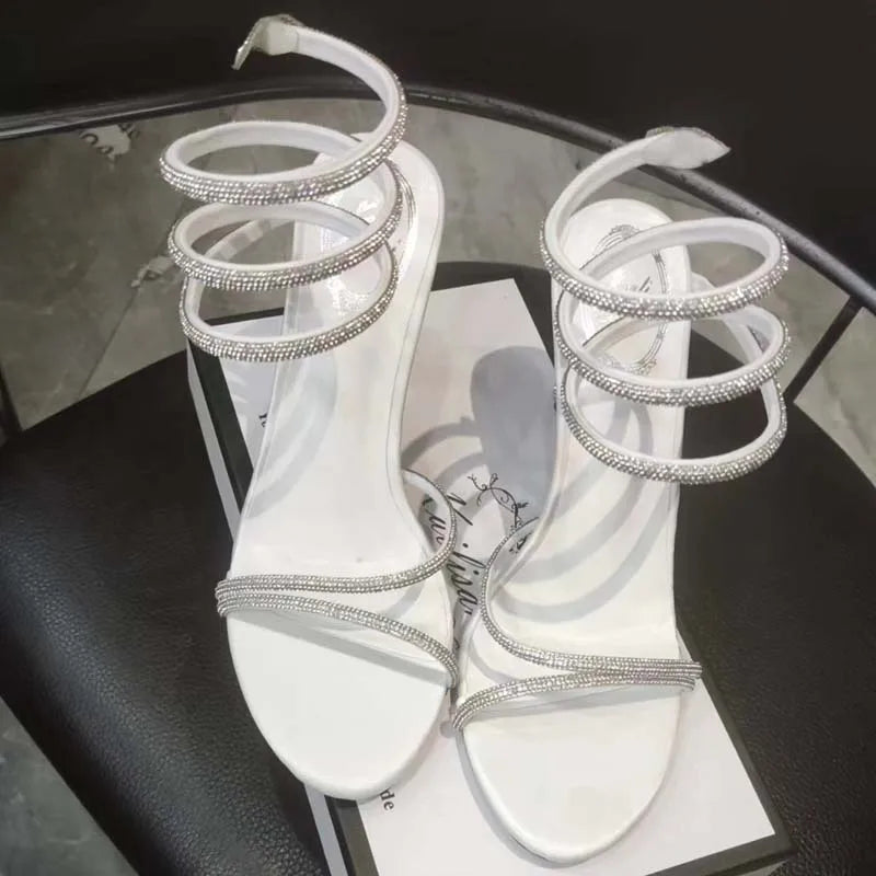 Crystal Rhinestone Open Toe Woman Sandals Design Sexy Thin High Heels Party Prom Shoes Fashion Ankle Strap Pumps-Dollar Bargains Online Shopping Australia