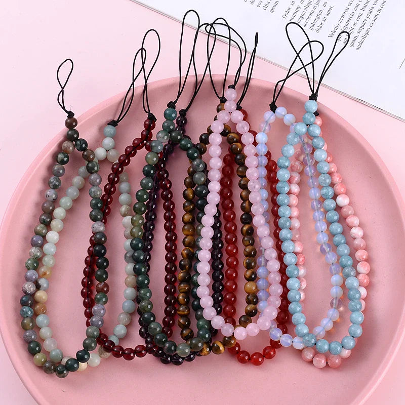Natural Stone Beaded Anti Lost Phone Strap Telephone Jewelry Wrist Lanyard Phone Chain For Women Men Anniversary Gift