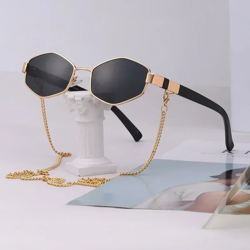 Vintage Sunglasses Women With Chain Small Frame Sun Glasses for Ladies 2023 Trendy Luxury Brand Designer Eyewear UV400-Dollar Bargains Online Shopping Australia