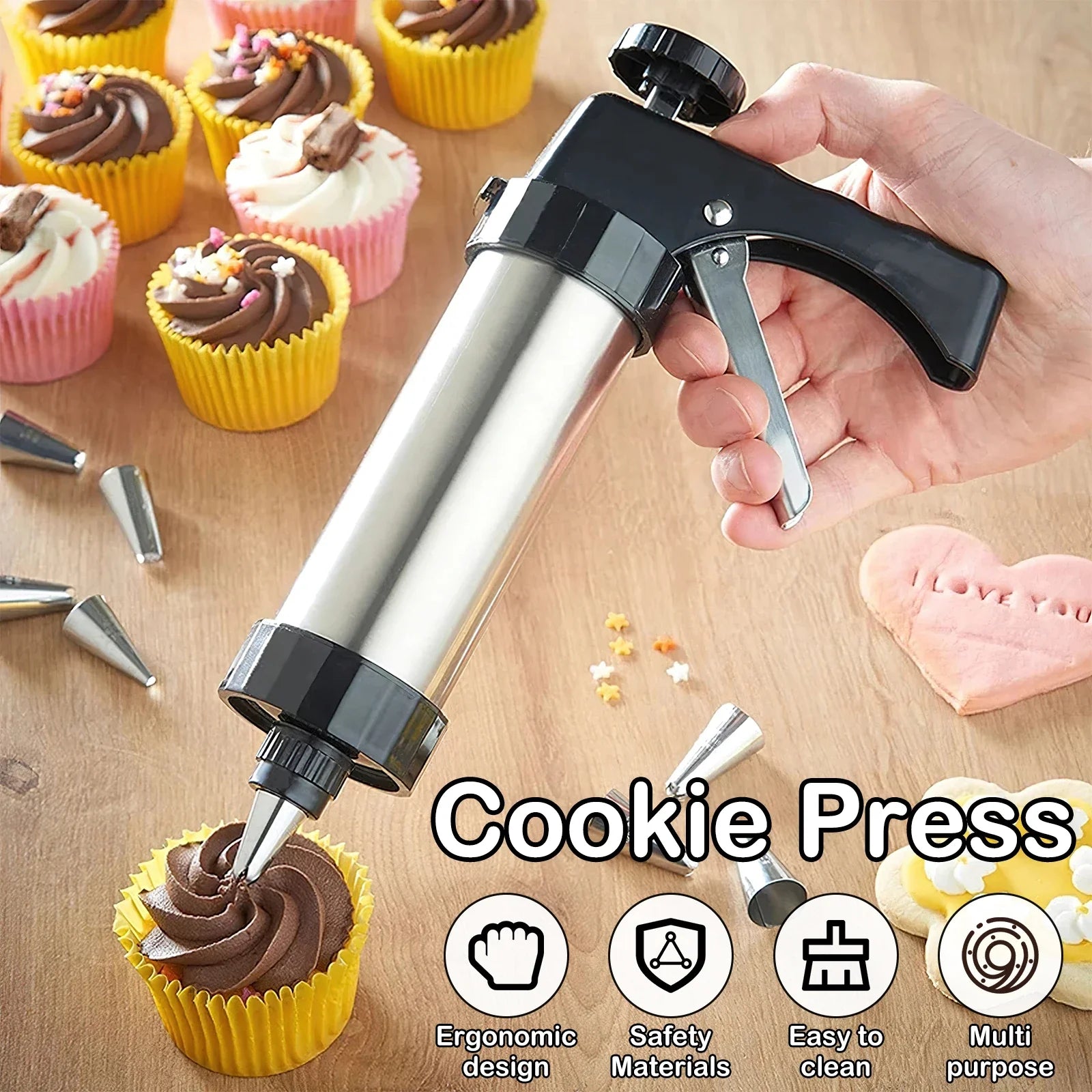Biscuit Press Stainless Steel Cream Decorating Cookie Gun Nozzle Mold DIY Pastry Extruder Different Shapes Kitchen Baking Tools-Dollar Bargains Online Shopping Australia