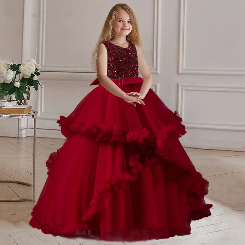 Kids Dress Flower Long Beading Elegant Teenagers Prom Gowns Dresses Girl Party Kid Evening Bridesmaid Princess-Dollar Bargains Online Shopping Australia