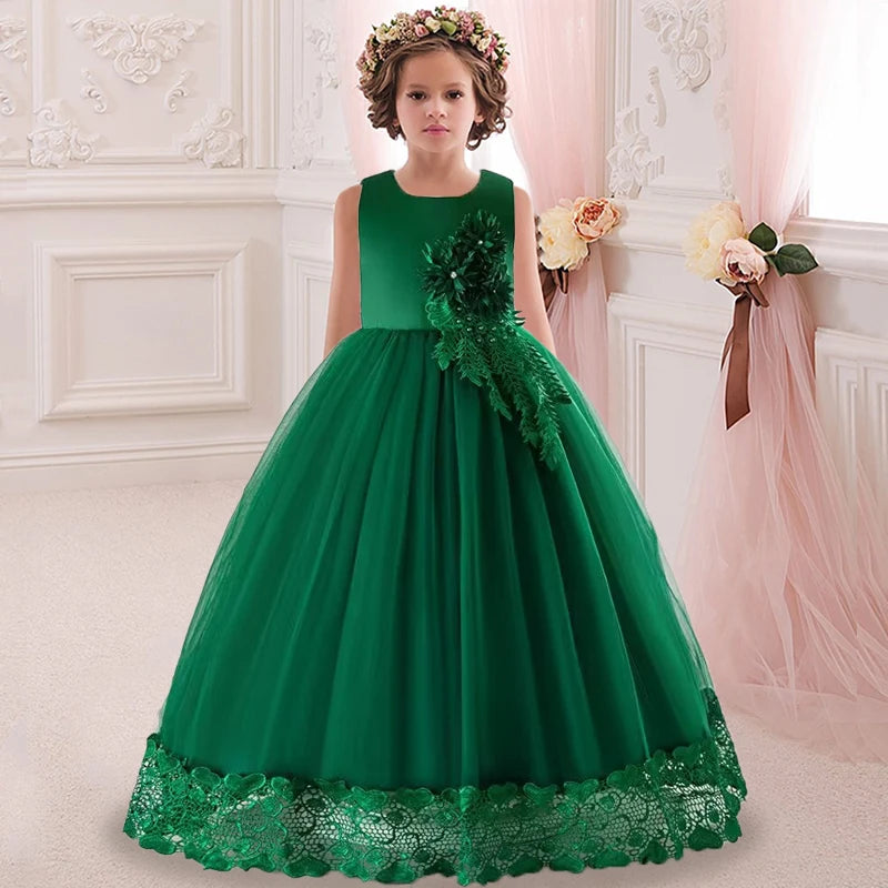 Kids Dress Flower Long Beading Elegant Teenagers Prom Gowns Dresses Girl Party Kid Evening Bridesmaid Princess-Dollar Bargains Online Shopping Australia