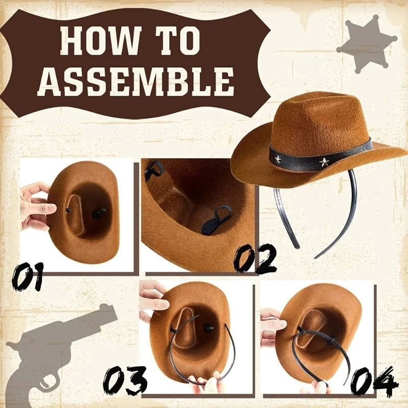 Mini Cowboy Hat Headband Westernstyle Cowgirl Hat Hairband Cosplay Props Headdress Party Hair Clip Festival Accessories-Dollar Bargains Online Shopping Australia