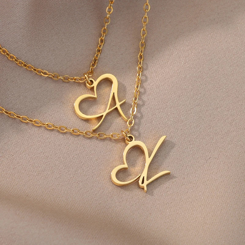 Heart Initial Letter Necklace for Women Gold Color Stainless Steel Necklace Jewelry Wedding Birthday-Dollar Bargains Online Shopping Australia