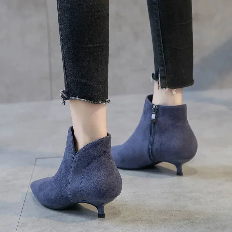 Ankle Boots Women Pointed Toe Stiletto Ankle Boots Low Heels for Women Chunky High Heel Female Shoes-Dollar Bargains Online Shopping Australia