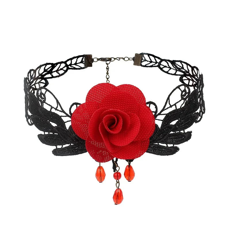 Crystal Statement Necklace Collar Black Lace Chokers Flower Necklaces For Women Girl Boho Flower Charms-Dollar Bargains Online Shopping Australia